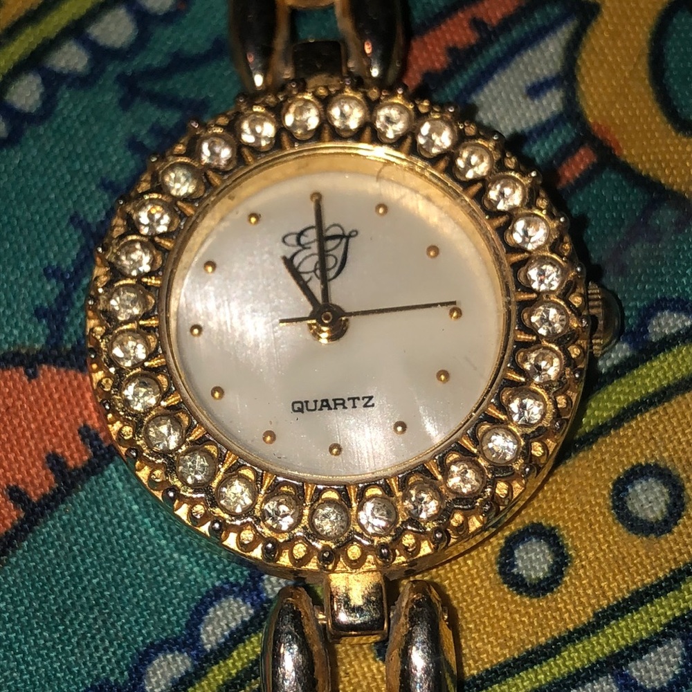 Gold-tone Crystal Bezel Quartz Watch